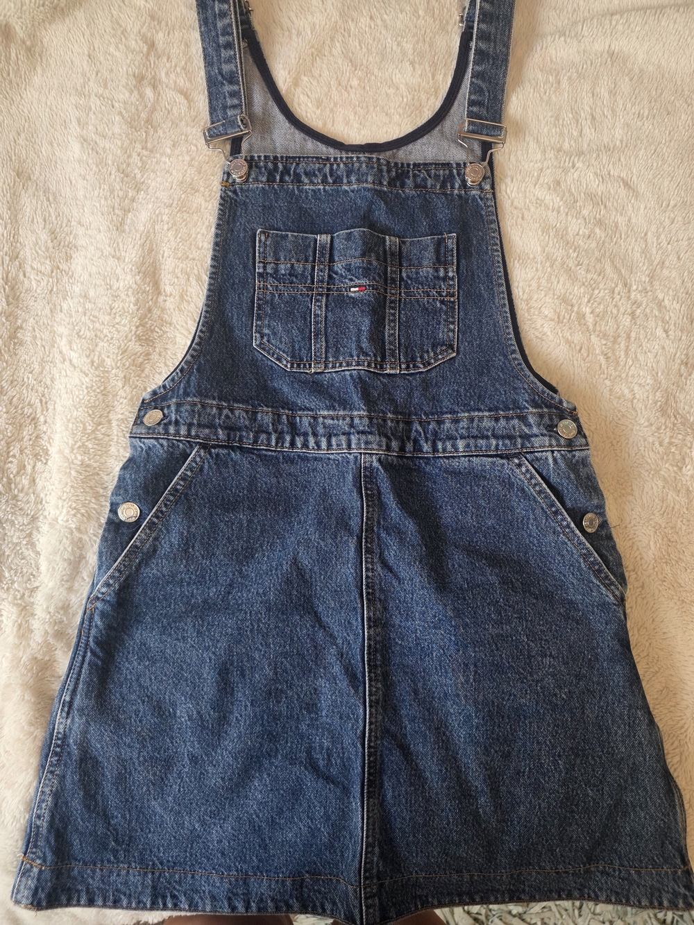Tommy Jeans Blue Denim Cotton Pinafore Overall Dress XS Adjustable Pockets